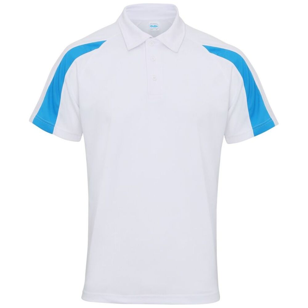AWDis Just Cool Mens Short Sleeve Contrast Panel Polo Shirt / Arctic White/Sapph